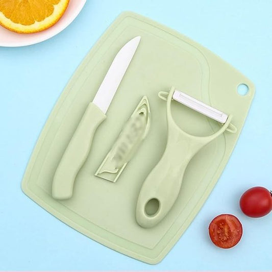 3-in-1 Ceramic Fruit Knife + Peeler + Chopping Board Set | Multi-Color Vegetable Cutting Set