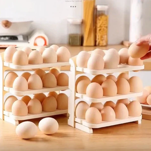 3-Layer Folding Egg Tray | 24-Grid Foldable Egg Storage Rack Holder