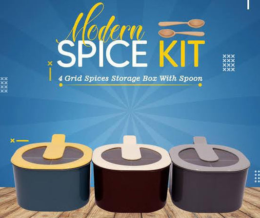 4-in-1 Modern Spice Kit – Partitioned Seasoning Box with Free Spoon (Random Color)