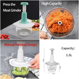 Manual Hand Push Chopper | 1.5L Multi-Functional Vegetable & Meat Grinder, Grater, Chopper