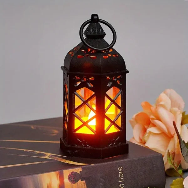 Antique Black Hexagonal Candle Lamp | LED Wind Lamp for Atmosphere & Decoration | Portable Creative Gift