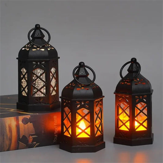 Antique Black Hexagonal Candle Lamp | LED Wind Lamp for Atmosphere & Decoration | Portable Creative Gift