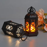 Antique Black Hexagonal Candle Lamp | LED Wind Lamp for Atmosphere & Decoration | Portable Creative Gift