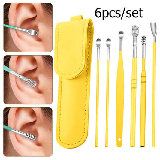 Ear Wax Cleaning Kit - 6 Pcs Ear Pick Tools | Professional Wax Removal Kit with Spring Cleaner Tool (Random Color)