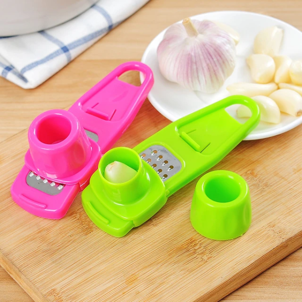 Garlic Press Grater Slicer | Multi-Functional Plastic Garlic Grinding Tool | Kitchen Accessories (Random Color)