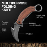 Karambit Knife with Wood Handle | Premium Folding Knife with Curved Claw Blade