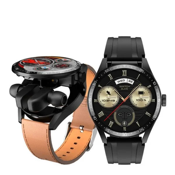 Luxury GT5 Buds 2-in-1 Smart Watch with Built-in TWS EarPods Black Dial Round Smartwatch with Earbuds