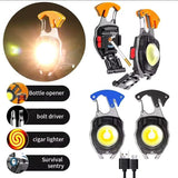 Multifunction Keychain COB Work Light | USB Rechargeable Mini Torch with Magnet, Lighter & Screwdriver