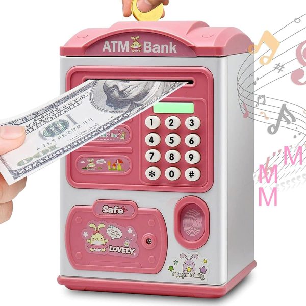 Piggy Bank ATM for Kids - Money Saving Box with Password & Fingerprint (Random Color)