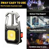 Portable Mini LED Work Light COB Keychain Torch - 7 Modes USB-C Rechargeable Flashlight