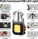 Portable Mini LED Work Light COB Keychain Torch - 7 Modes USB-C Rechargeable Flashlight