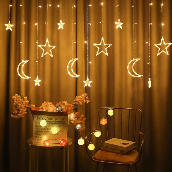 Star & Moon Curtain Lights | 10ft Decorative String Lights for Home, Parties, and Events