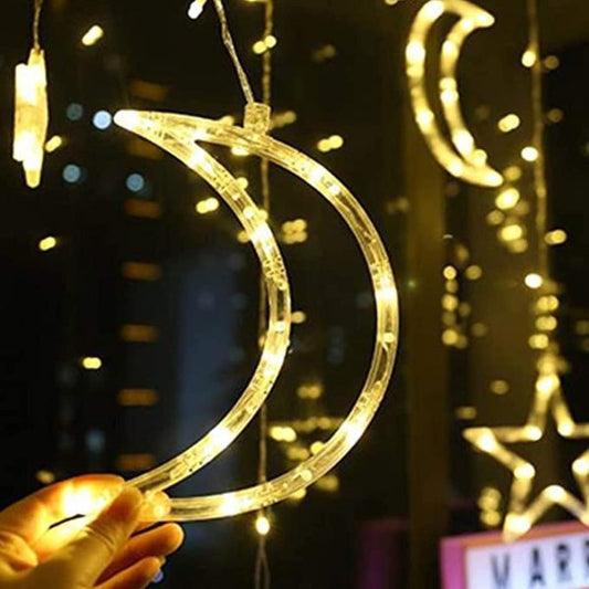 Star & Moon Curtain Lights | 10ft Decorative String Lights for Home, Parties, and Events