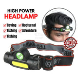 Rechargeable IP65 Waterproof Headlight with COB Flashlight