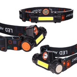 Rechargeable IP65 Waterproof Headlight with COB Flashlight