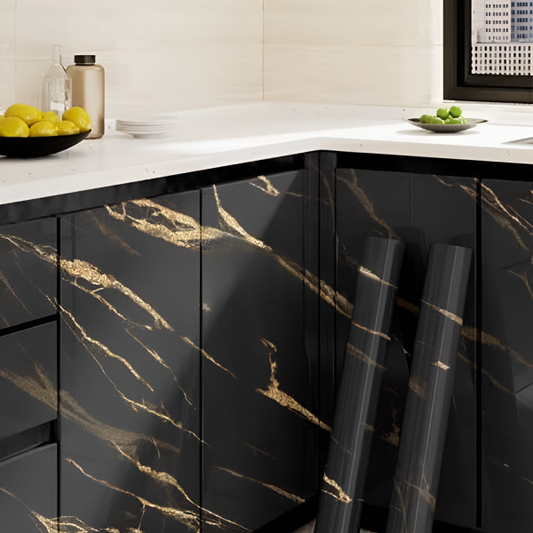 Self-Adhesive Black Gold Marble Sheet – Premium Kitchen, Furniture, and Wall Decor (60cm x 2m)