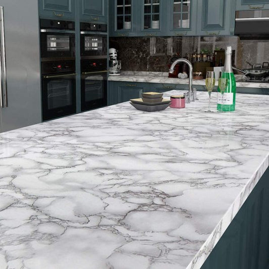 Self-Adhesive White Marble Sticker – Anti-Oil, Heat-Resistant Kitchen & Wall Wallpaper (60cm x 2m)