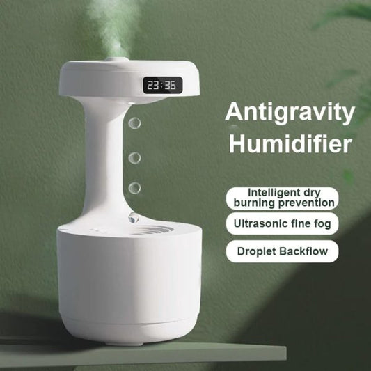 Smooth Sailing Antigravity Humidifier – Ultra-Quiet USB Mini Humidifier with LED Clock & Water Drop Light Effects