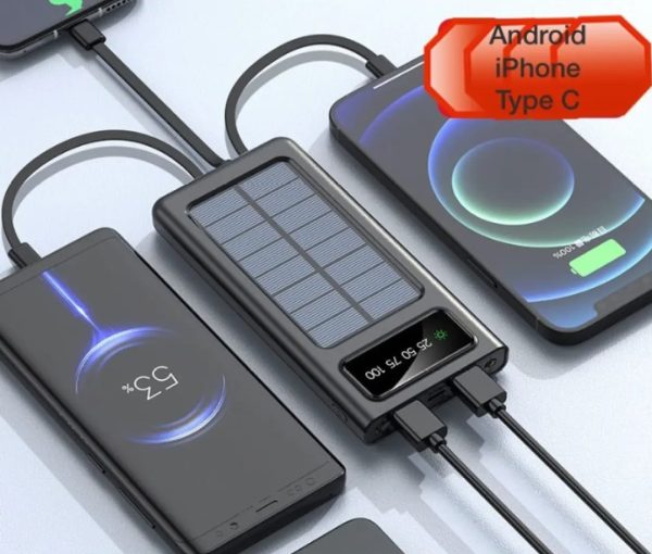 Solar Energy Power Bank With Direct Attached Output Cable For Android Type C And Iphone