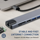 Speed X 8-in-1 Type-C Hub | Multi-Port USB-C Adapter with HDMI, USB, and SD Card Slots