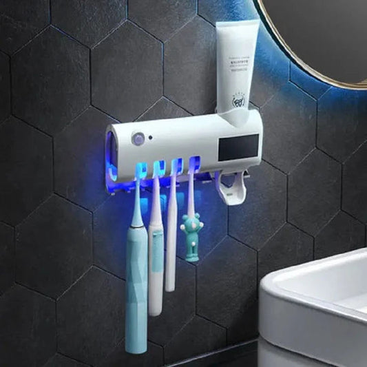 Automatic Toothpaste Dispenser with UV Sterilizer – Wall-Mounted Toothbrush Holder (Random Color)