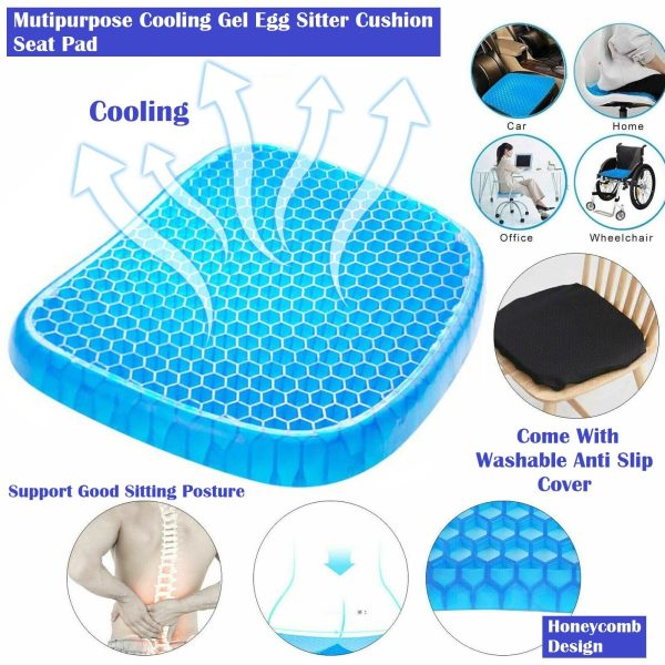 Non-Slip Egg Sitter Gel Seat Cushion with Black Cover Soft Support Pad for Car, Office Chair, and Bike